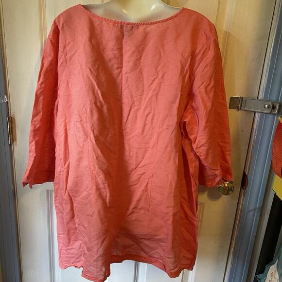 Saint Tropez West Linen Tunic Top Women 3X Coral Pink Casual Coastal Largenlook - Picture 8 of 8